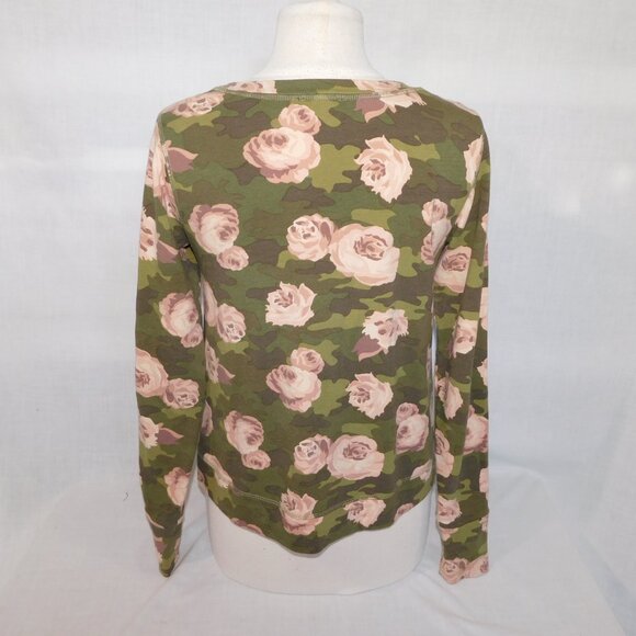 Stella & Dot Womens S Green Camo Pink Roses Rose gold Zipper pullover Sweatshirt - Picture 9 of 11